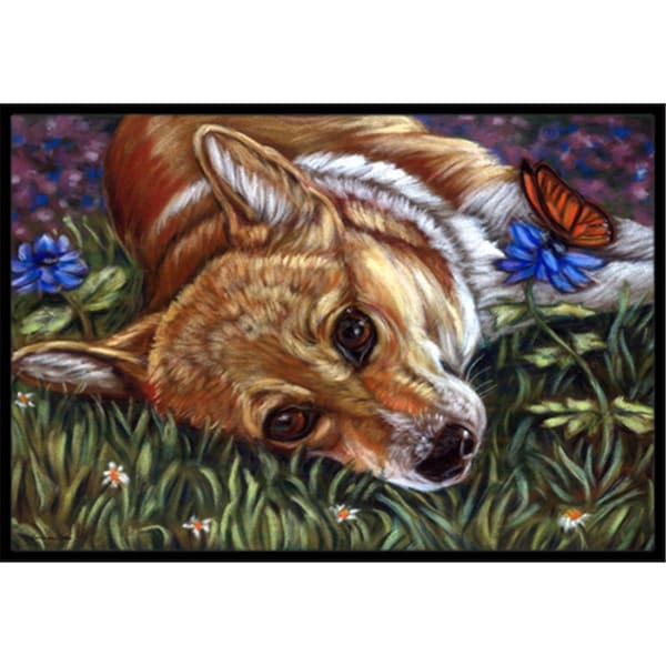 Carolines Treasures Corgi Pastel Butterfly Indoor and Outdoor Mat- 18 x 27 in. 7325MAT - main